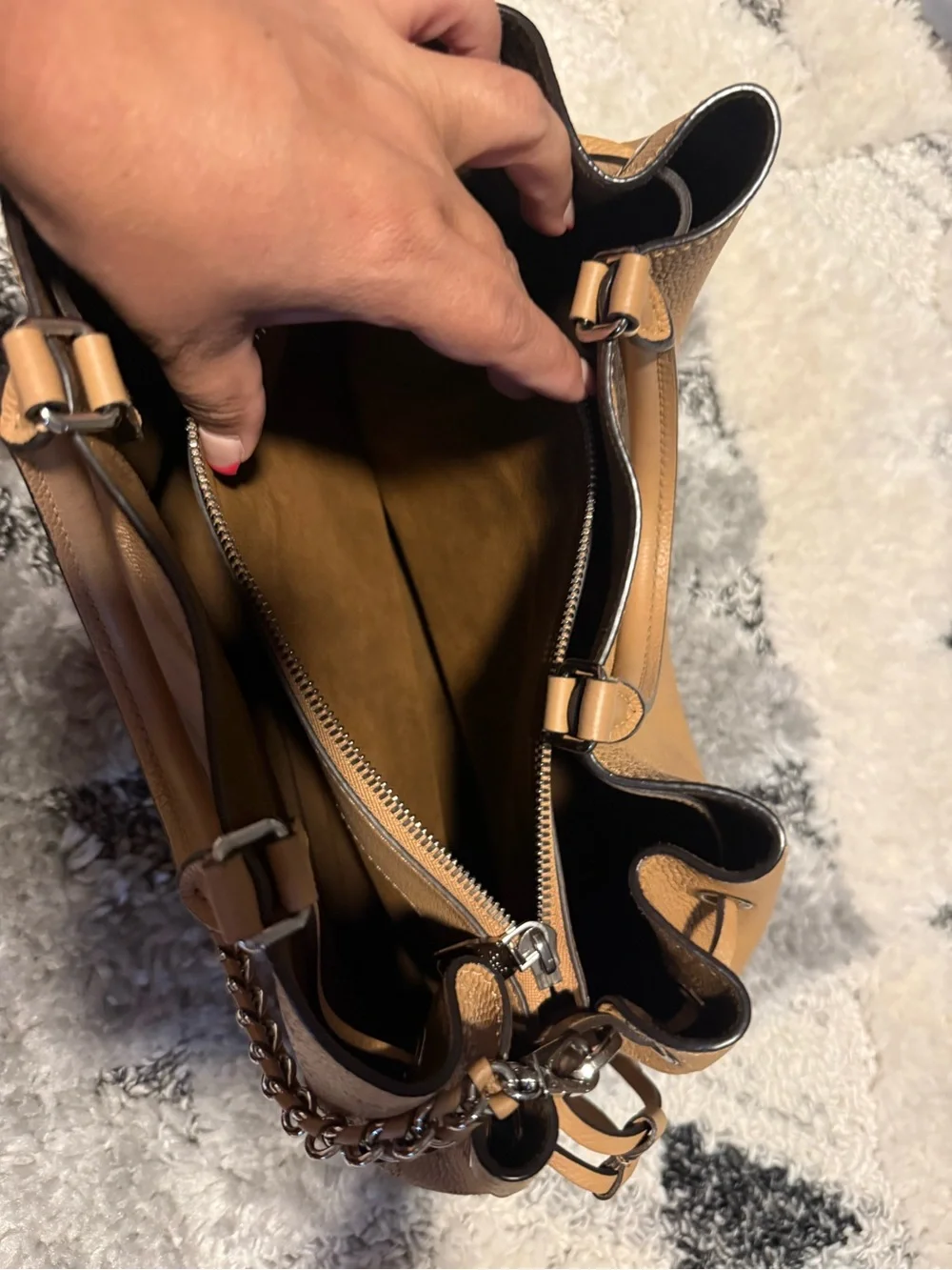 Louis Vuitton Tan Leather Bucket Tote with Silver Hardware